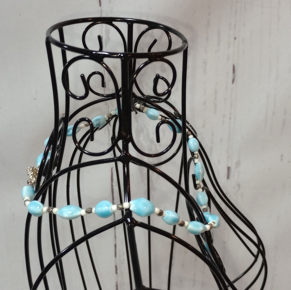 Blue Flower Ceramic Bead Necklace - Picture 9 of 14